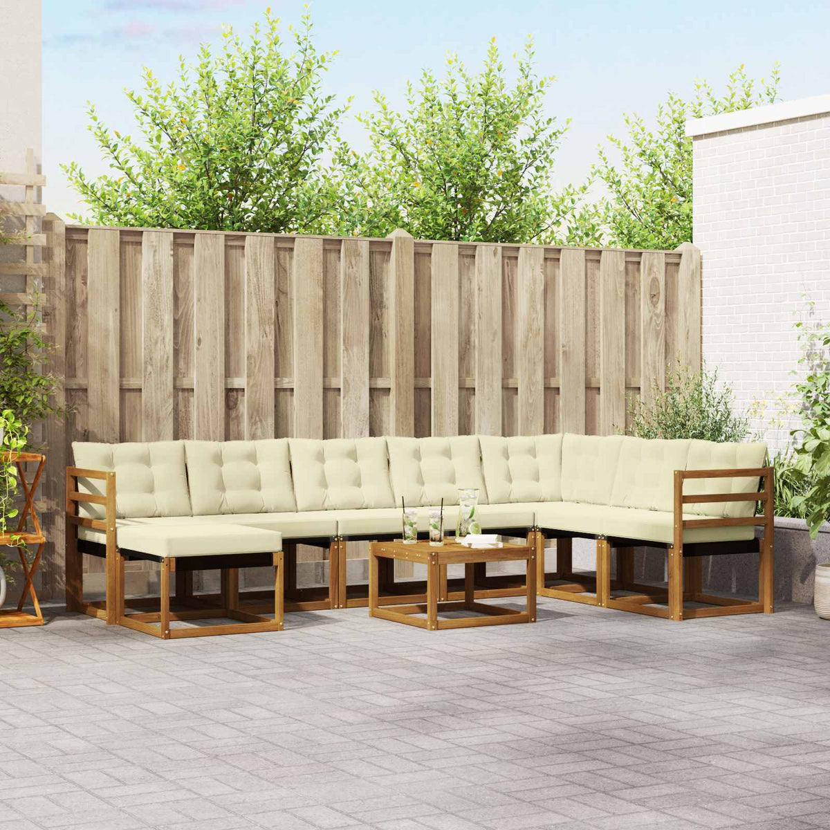 Buiten bankenset met kussen 9 pcs Natuurlijk en Crème is nu te koop bij PeponiXL, paradijselijk wonen!