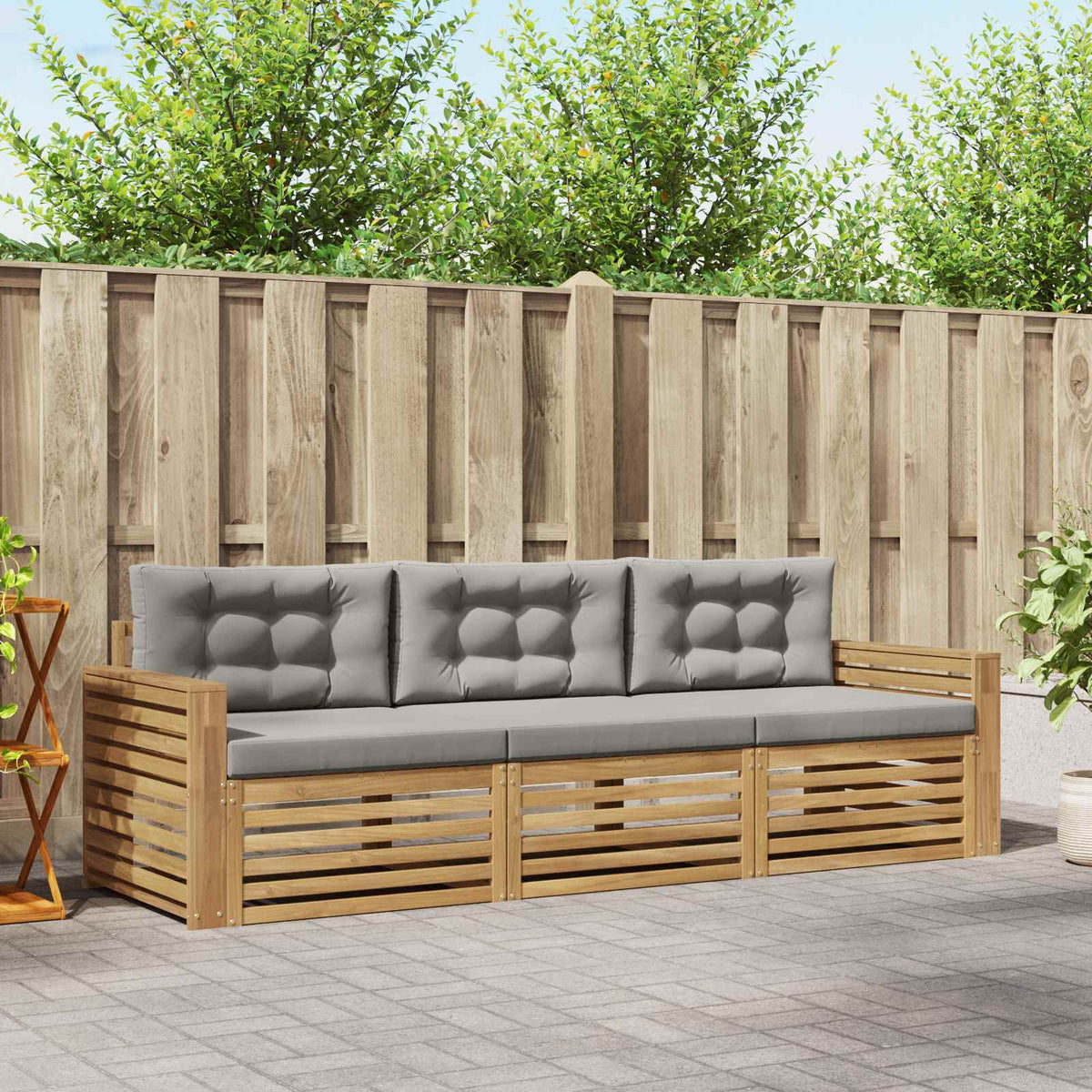 Buiten bankenset 3 pcs Wit en Lichtgrijs Massief Acaciahout is nu te koop bij PeponiXL, paradijselijk wonen!