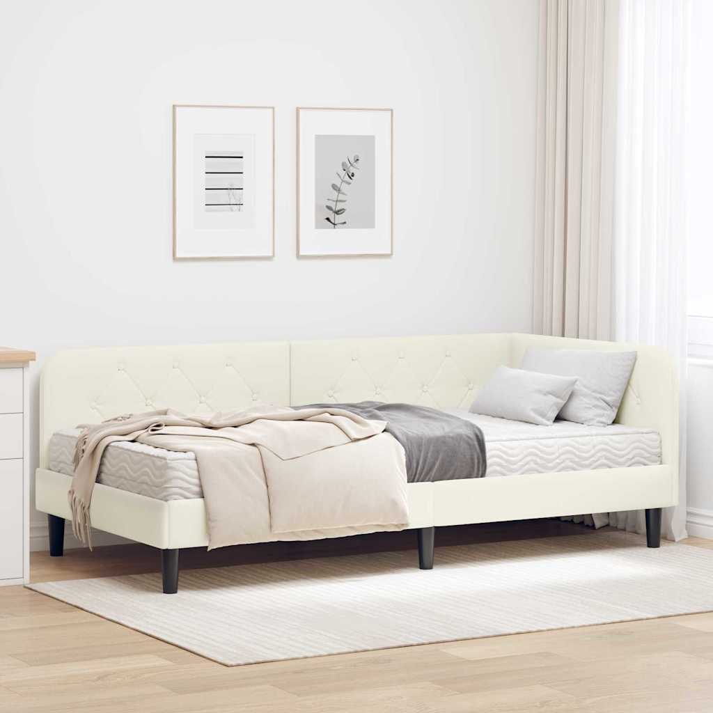 Hoekbedframe Crème 90 x 200 cm Fluweel is nu te koop bij PeponiXL, paradijselijk wonen!