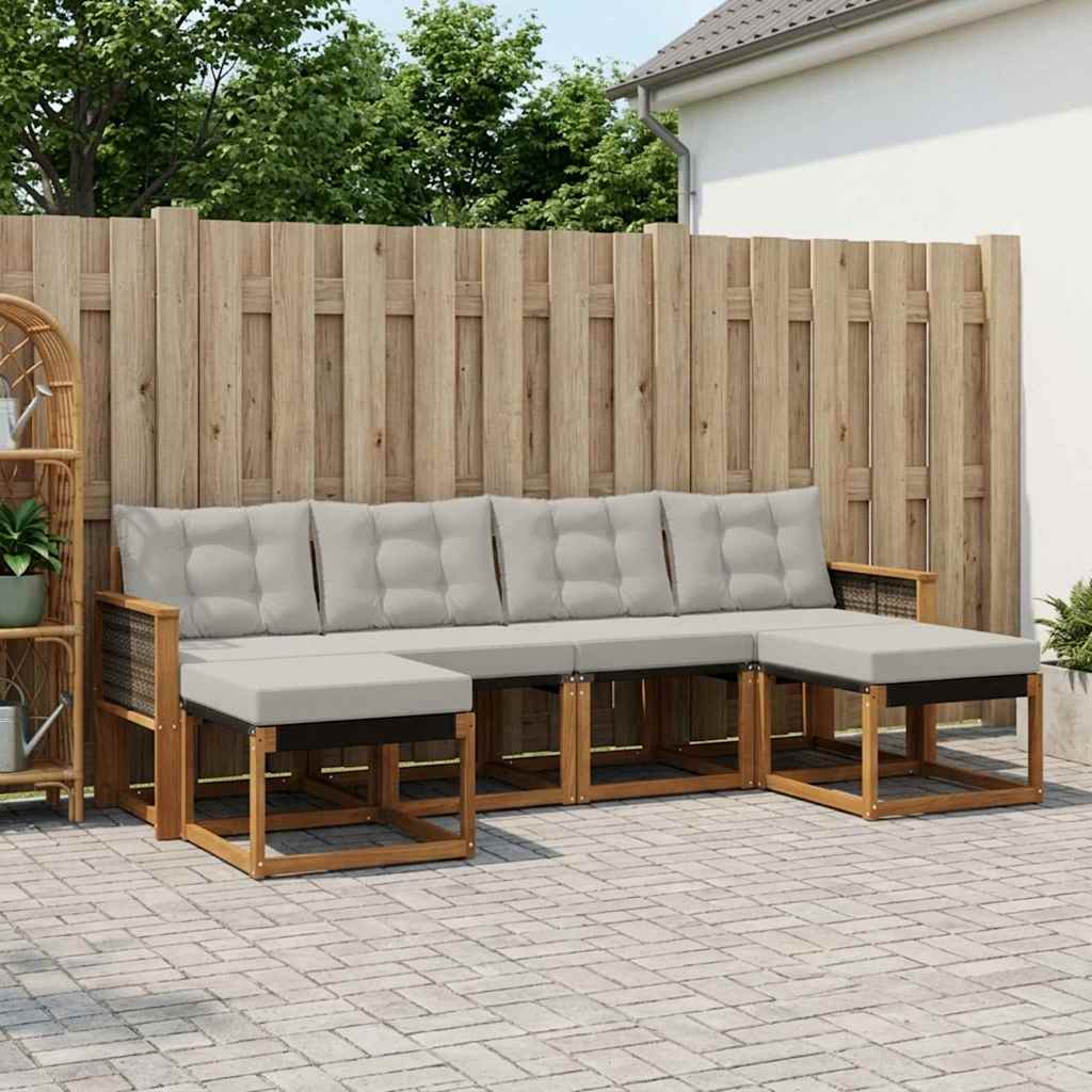 Buiten bankenset met kussen 6 pcs Naturel en lichtgrijs is nu te koop bij PeponiXL, paradijselijk wonen!