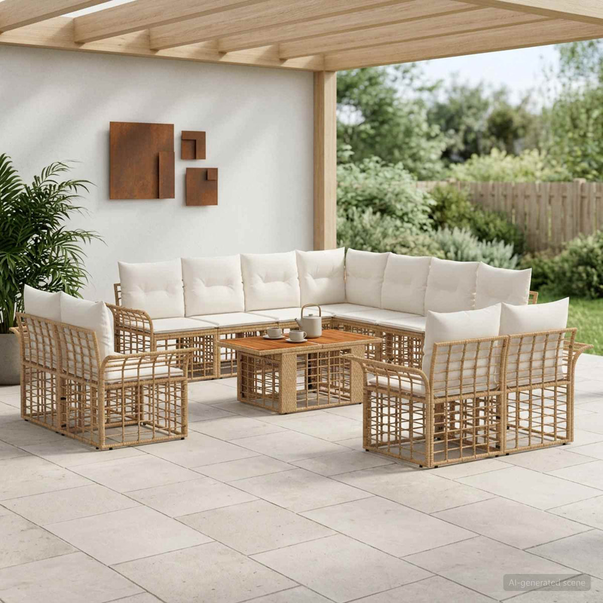 Tuinbankenset 12 st Natuurlijk en Crème Wit poly rattan is nu te koop bij PeponiXL, paradijselijk wonen!