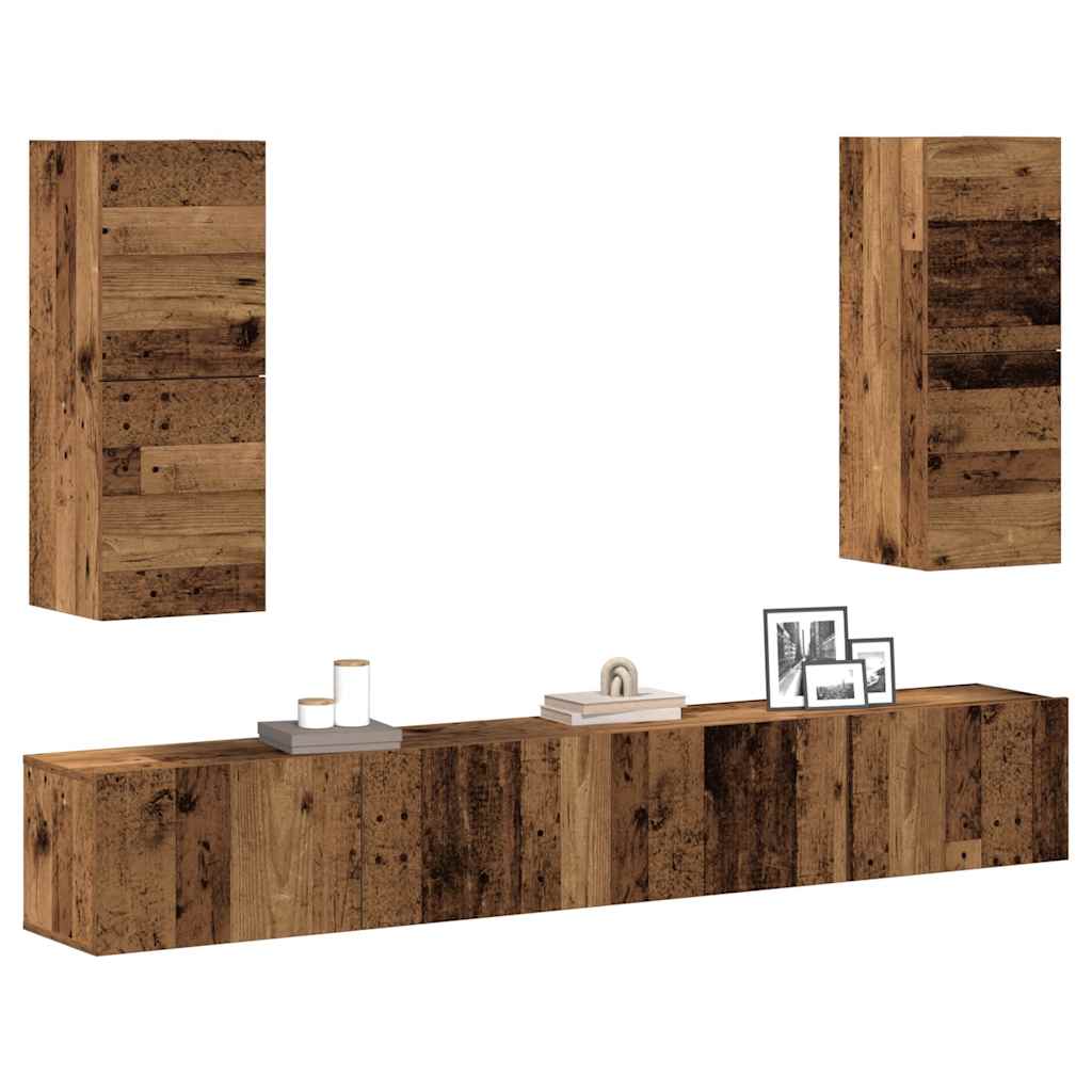 4-delig Tv-meubelset wandmontage bewerkt hout oud houtkleurig is nu te koop bij PeponiXL, paradijselijk wonen!