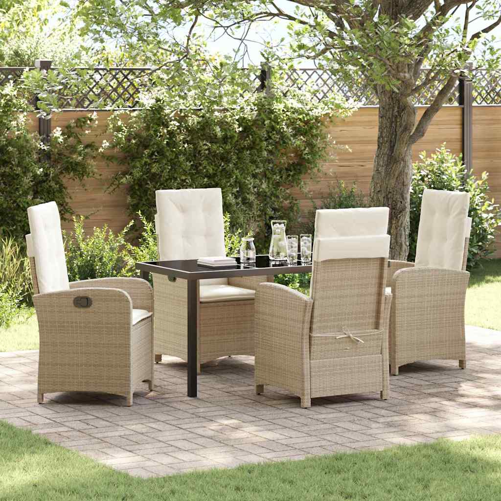 Tuin eettafelset met kussen 5 pcs Beige poly rattan is nu te koop bij PeponiXL, paradijselijk wonen!