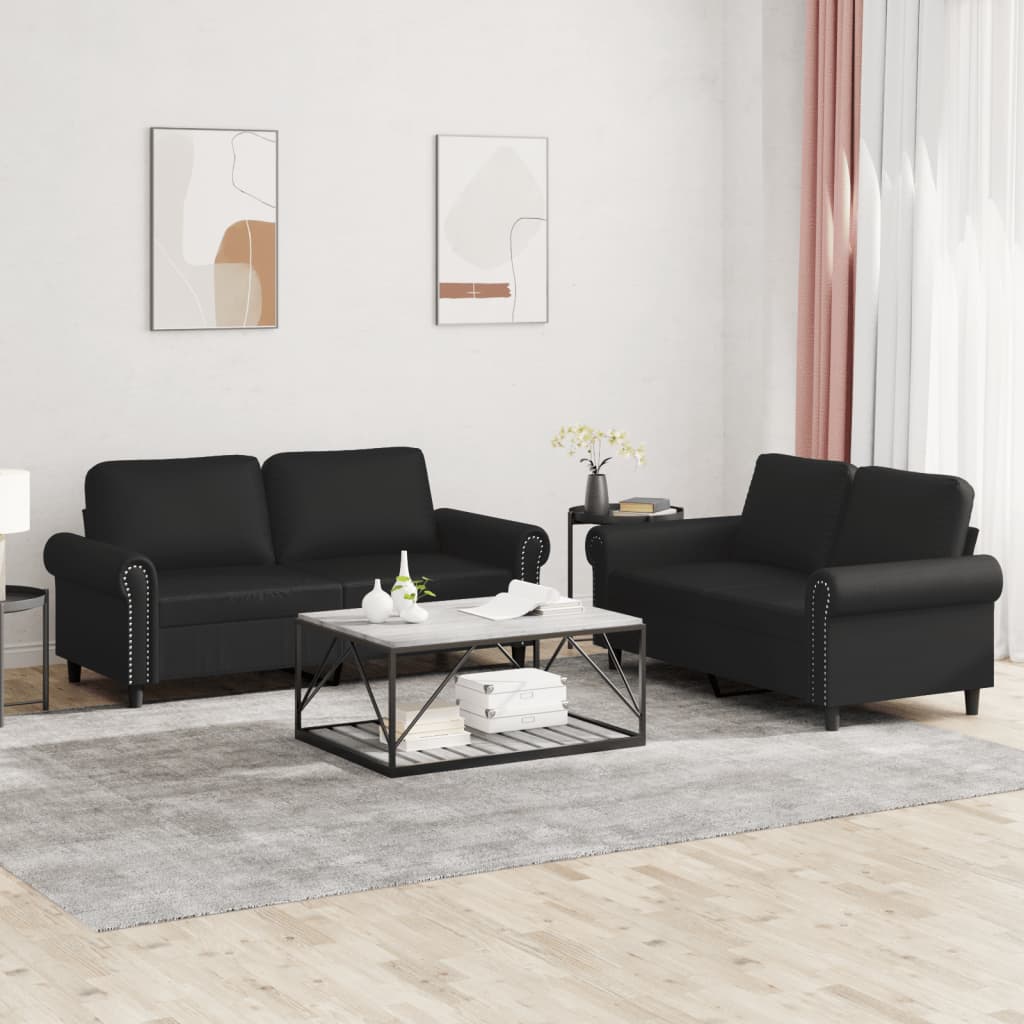 2-delige Loungeset met kussens kunstleer zwart is nu te koop bij PeponiXL, paradijselijk wonen!