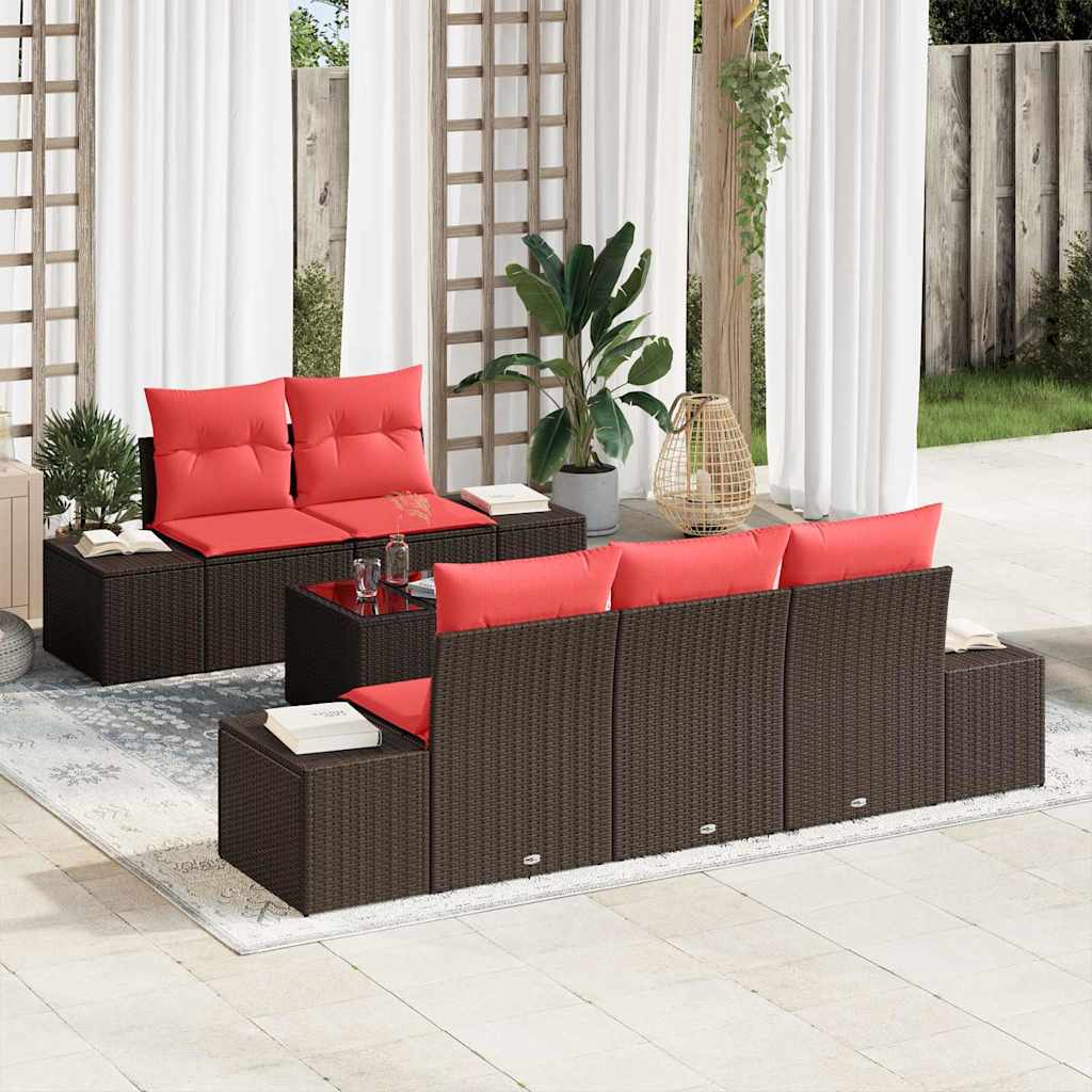Tuin Sofa Set 6 st Beige en Rood poly rattan is nu te koop bij PeponiXL, paradijselijk wonen!