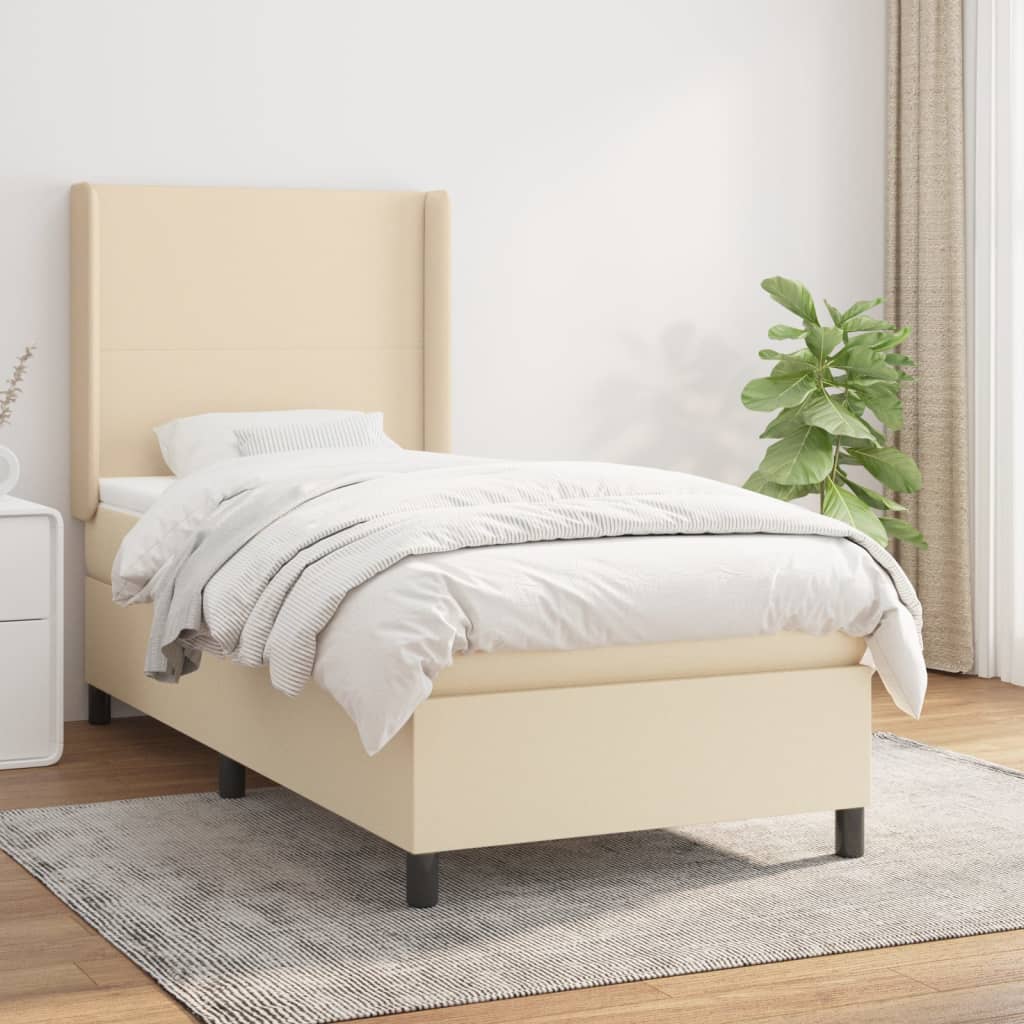 Boxspring met matras stof crèmekleurig 90x200 cm is nu te koop bij PeponiXL, paradijselijk wonen!
