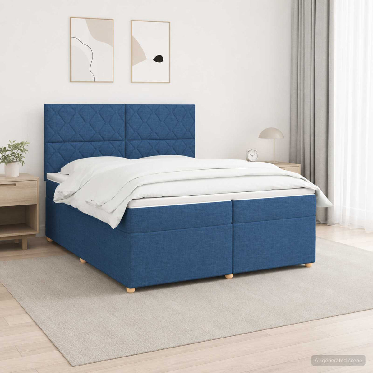 Boxspringbed met matras met hoofdeinde Blauw 200 x 200 cm Stof is nu te koop bij PeponiXL, paradijselijk wonen!