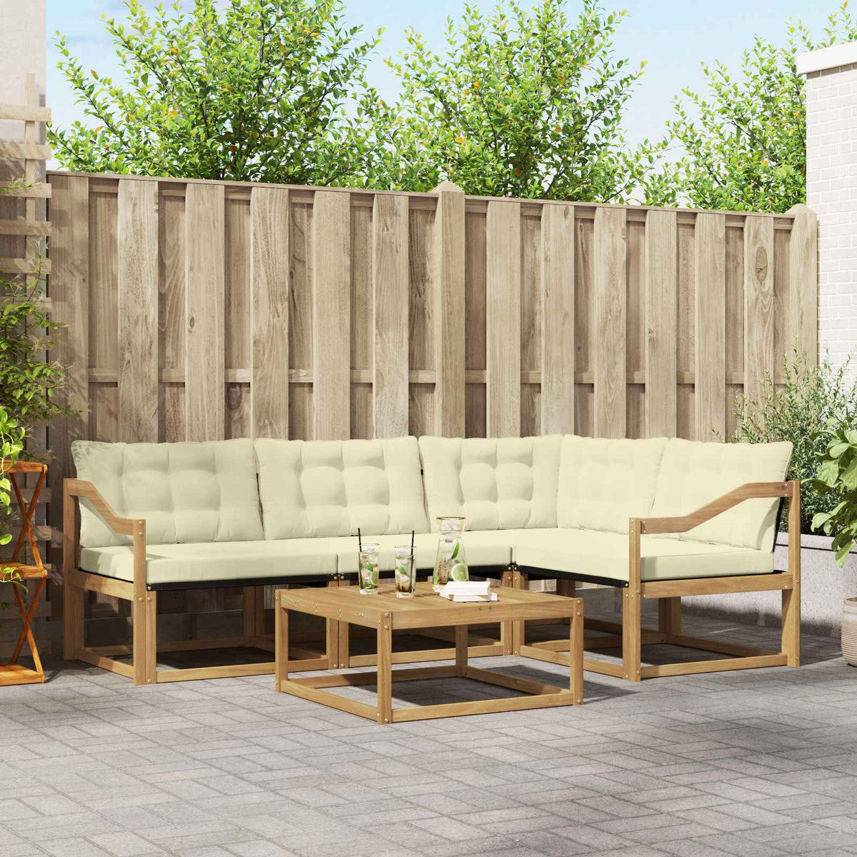 Buiten bankenset 5 pcs Wit en crèmekleurig 79 x 79 x 37 cm is nu te koop bij PeponiXL, paradijselijk wonen!