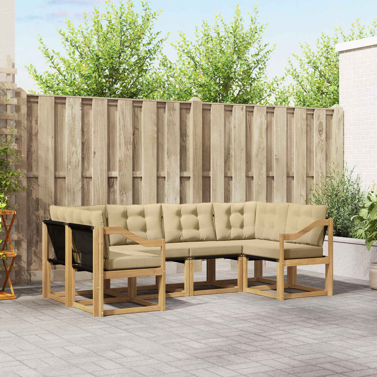 Buiten bankenset met kussen 6 pcs Wit en Beige is nu te koop bij PeponiXL, paradijselijk wonen!