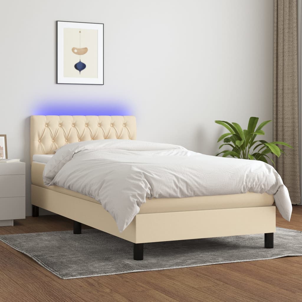 Boxspring met matras en LED stof crèmekleurig 90x190 cm is nu te koop bij PeponiXL, paradijselijk wonen!