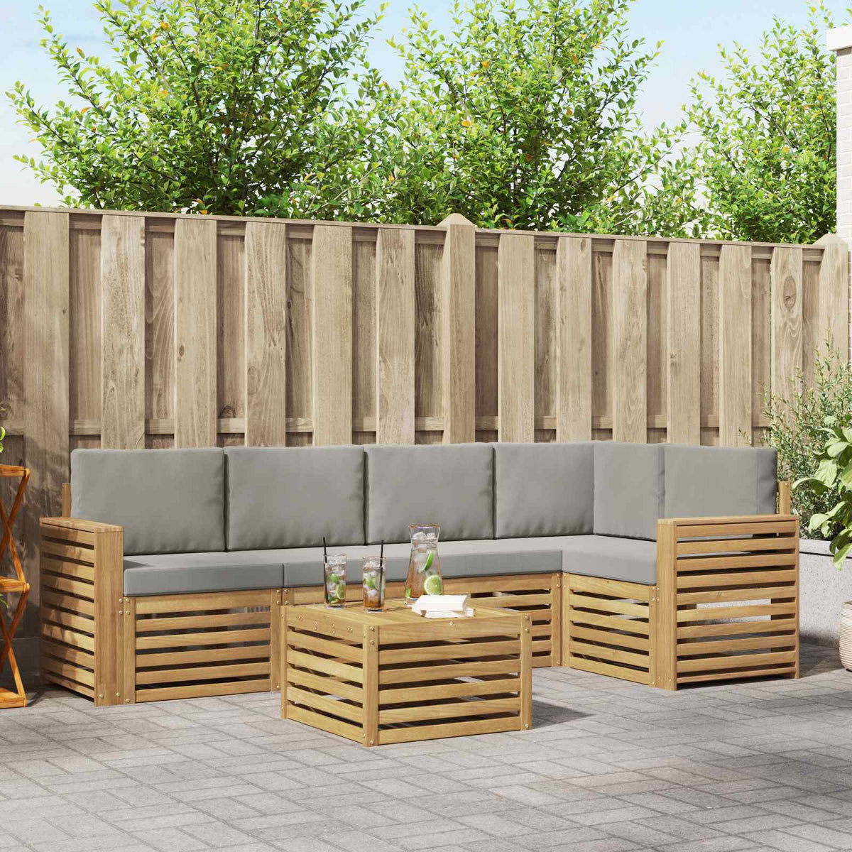 Buiten bankenset 6 pcs Wit en Lichtgrijs 59 x 59 x 37 cm is nu te koop bij PeponiXL, paradijselijk wonen!