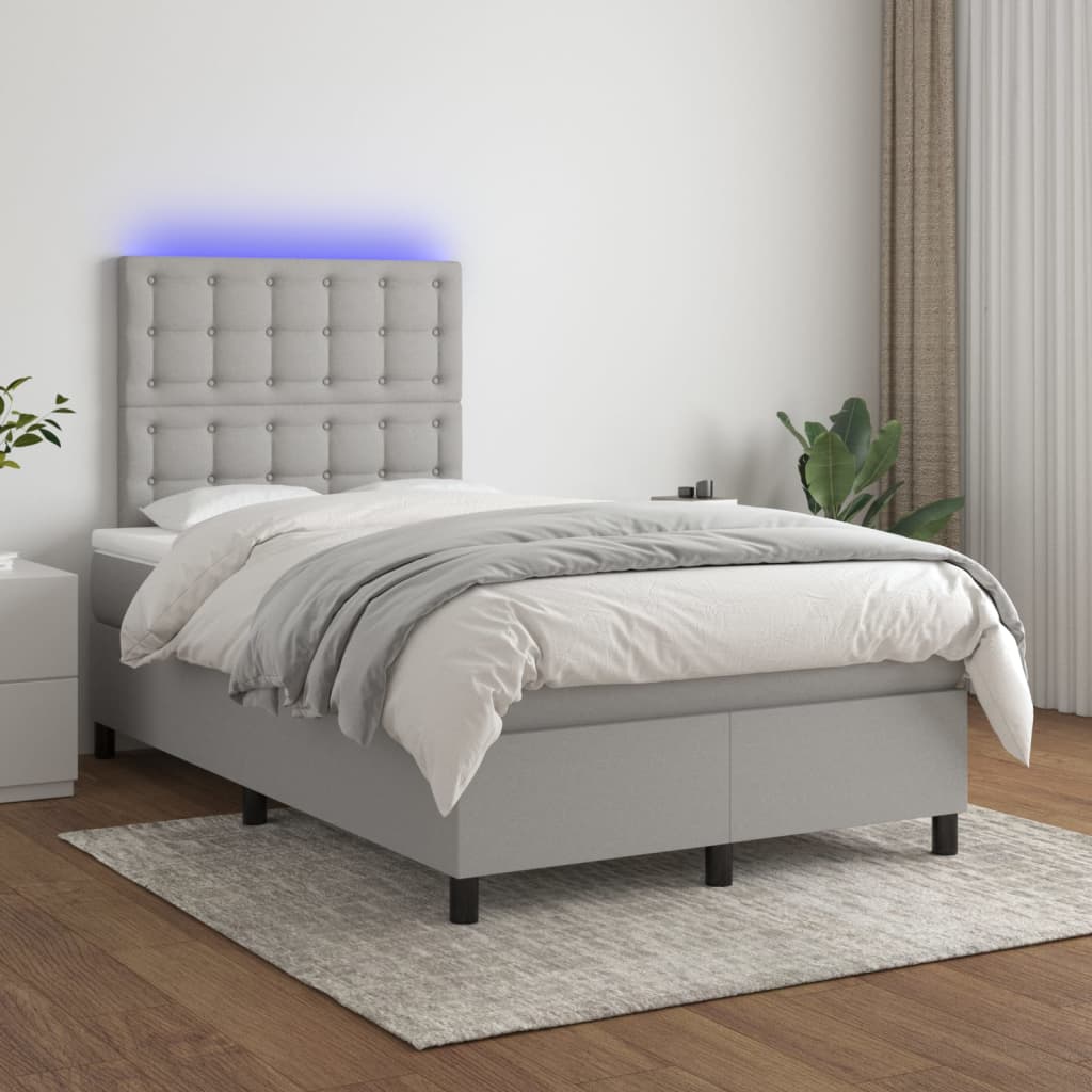 Boxspring met matras en LED stof lichtgrijs 120x200 cm is nu te koop bij PeponiXL, paradijselijk wonen!