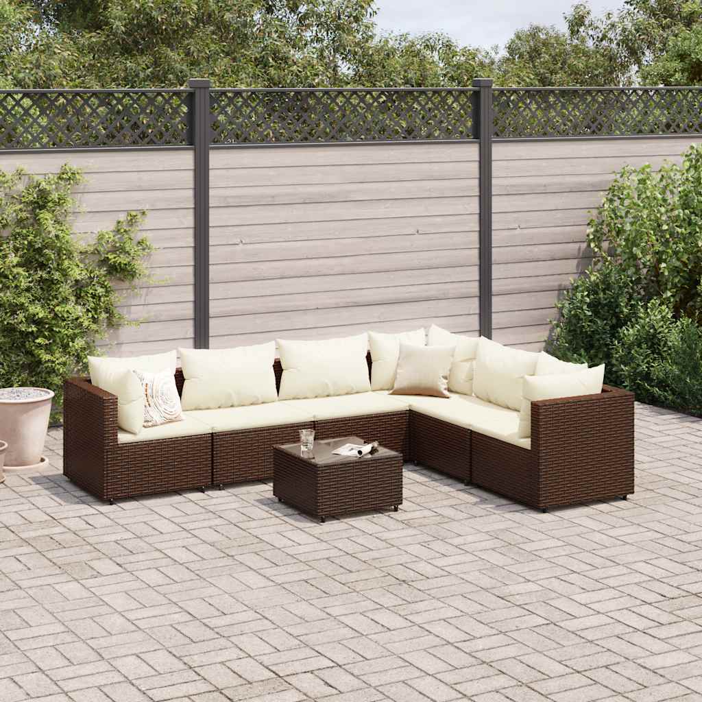 7-delige Loungeset met kussens poly rattan bruin is nu te koop bij PeponiXL, paradijselijk wonen!