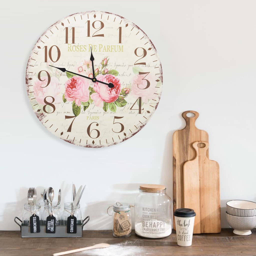 Wandklok vintage stijl 60 cm bloemen is nu te koop bij PeponiXL, paradijselijk wonen!