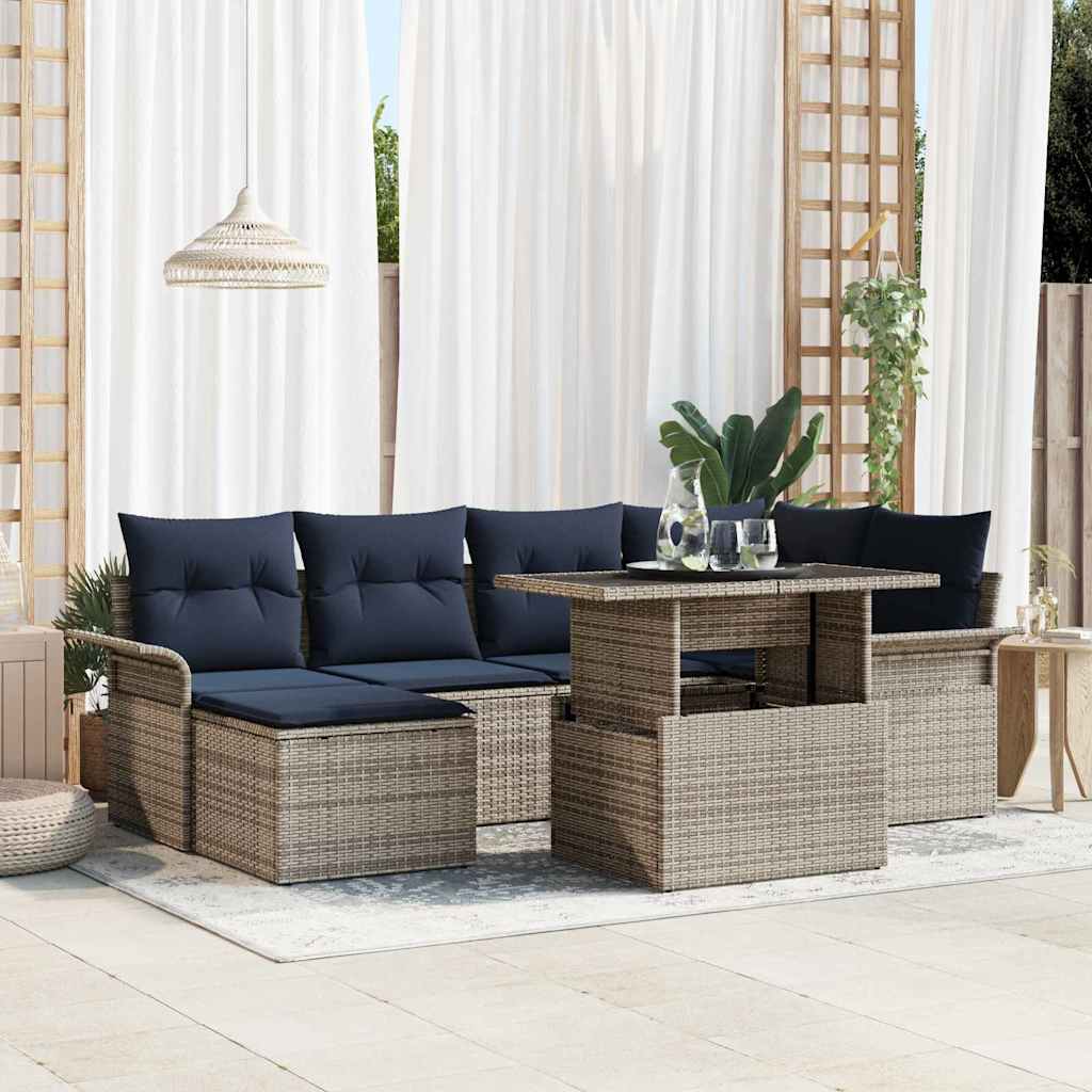 Tuin Sofa Set met kussen met opslag 7 pcs Grijs Poly Rattan is nu te koop bij PeponiXL, paradijselijk wonen!