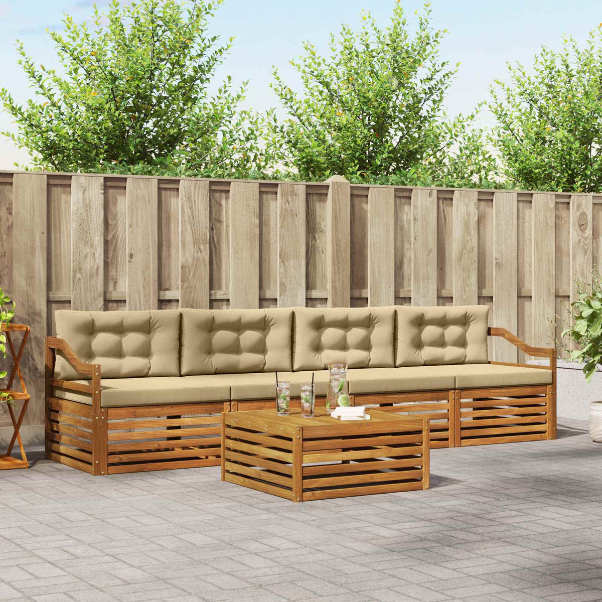Buiten bankenset met kussen 5 pcs Natuurlijk en Beige is nu te koop bij PeponiXL, paradijselijk wonen!