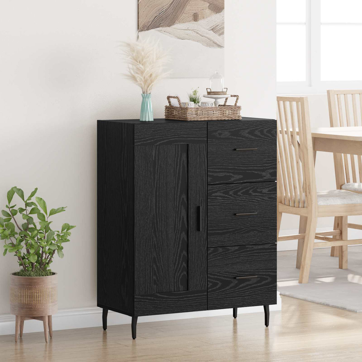 Dressoir Zwart Eiken 69,5 x 34 x 90 cm Gemonteerd hout en ijzer is nu te koop bij PeponiXL, paradijselijk wonen!