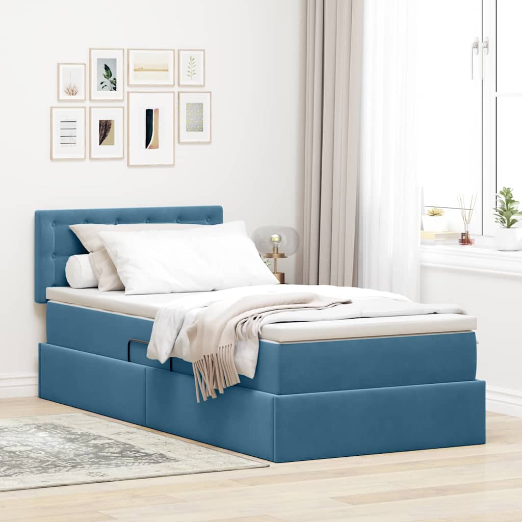 Opslag bed met matras Donkerblauw 90 x 190 cm Fluweel is nu te koop bij PeponiXL, paradijselijk wonen!