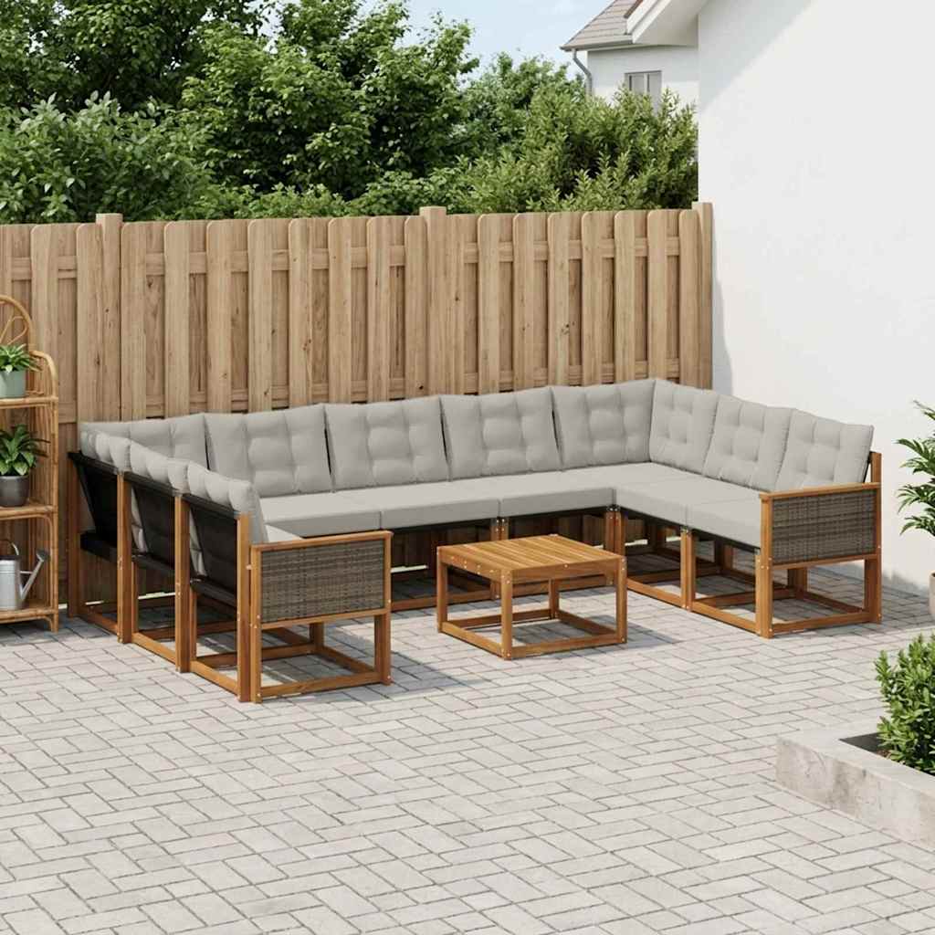 Buiten bankenset met kussen 10 pcs Natuurlijk en Lichtgrijs is nu te koop bij PeponiXL, paradijselijk wonen!