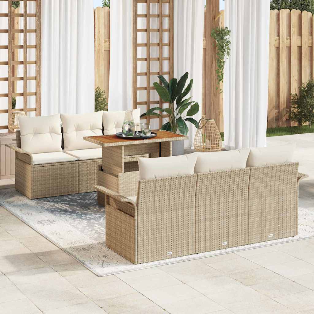 Tuin Sofa Set met kussen 7 pcs beige en crèmekleurig is nu te koop bij PeponiXL, paradijselijk wonen!