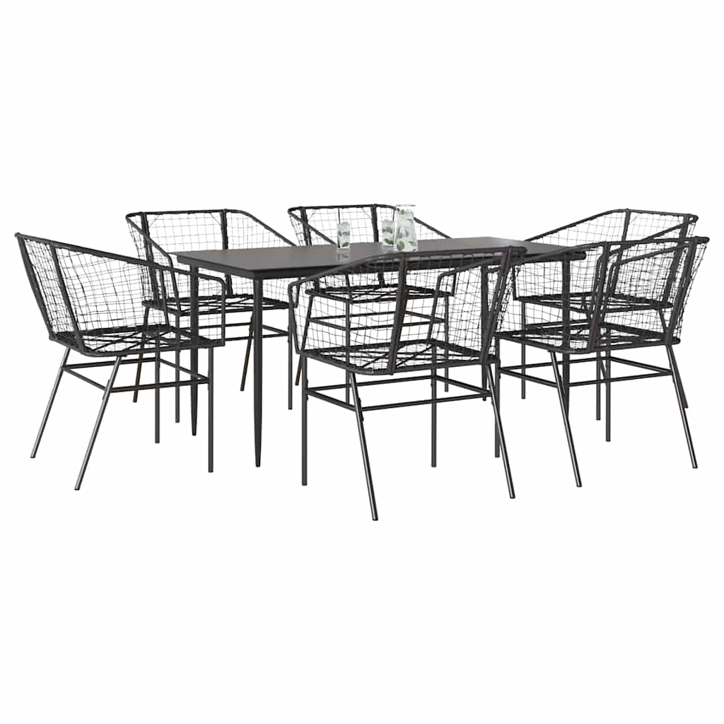 7-delige Tuinset poly rattan glas zwart is nu te koop bij PeponiXL, paradijselijk wonen!