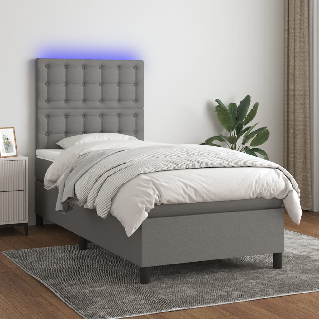 Boxspring met matras en LED stof donkergrijs 80x200 cm is nu te koop bij PeponiXL, paradijselijk wonen!