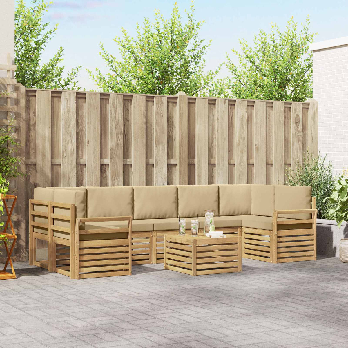 Buiten bankenset met kussen 8 pcs Wit en Beige Polyester is nu te koop bij PeponiXL, paradijselijk wonen!