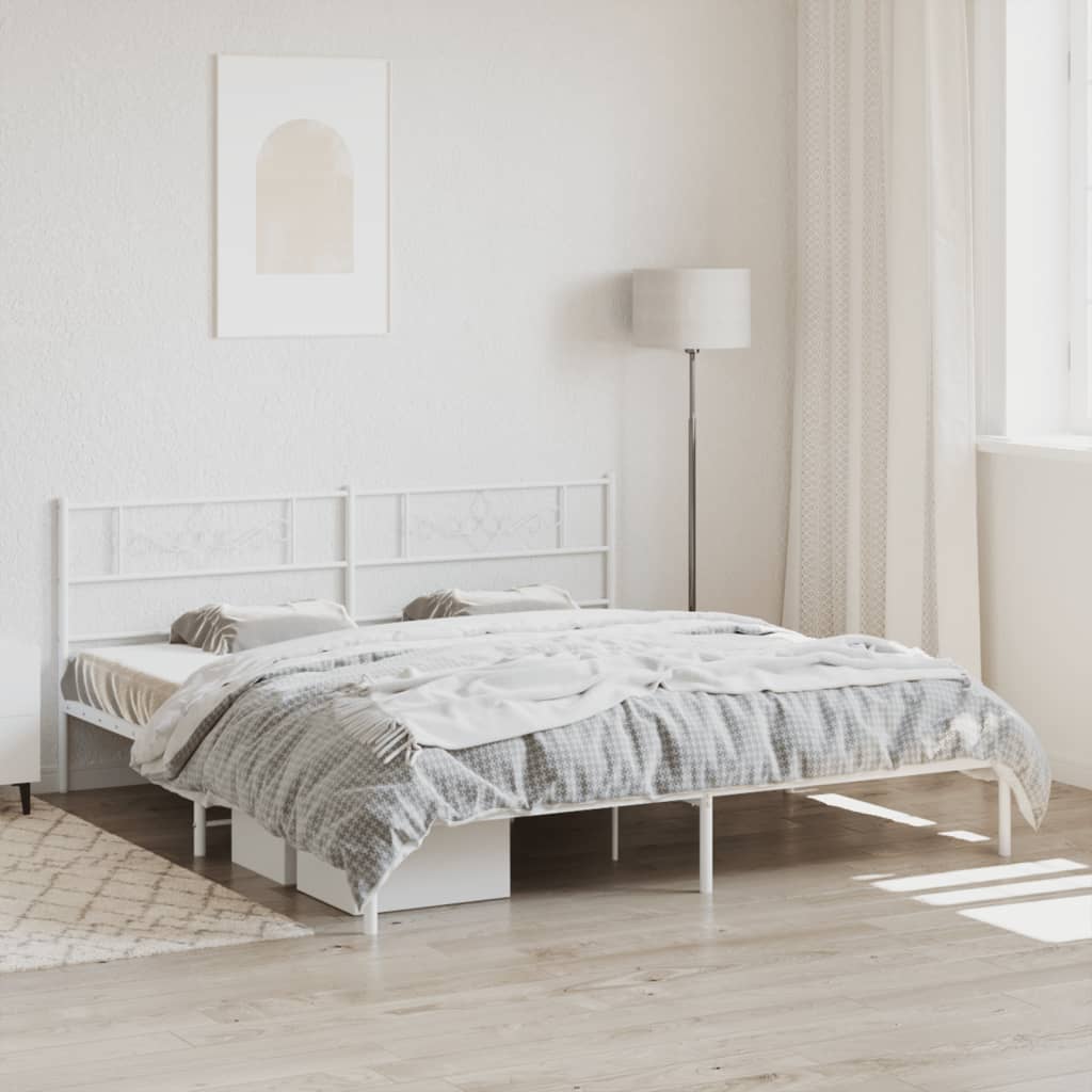 Bedframe met hoofdbord metaal wit 200x200 cm is nu te koop bij PeponiXL, paradijselijk wonen!