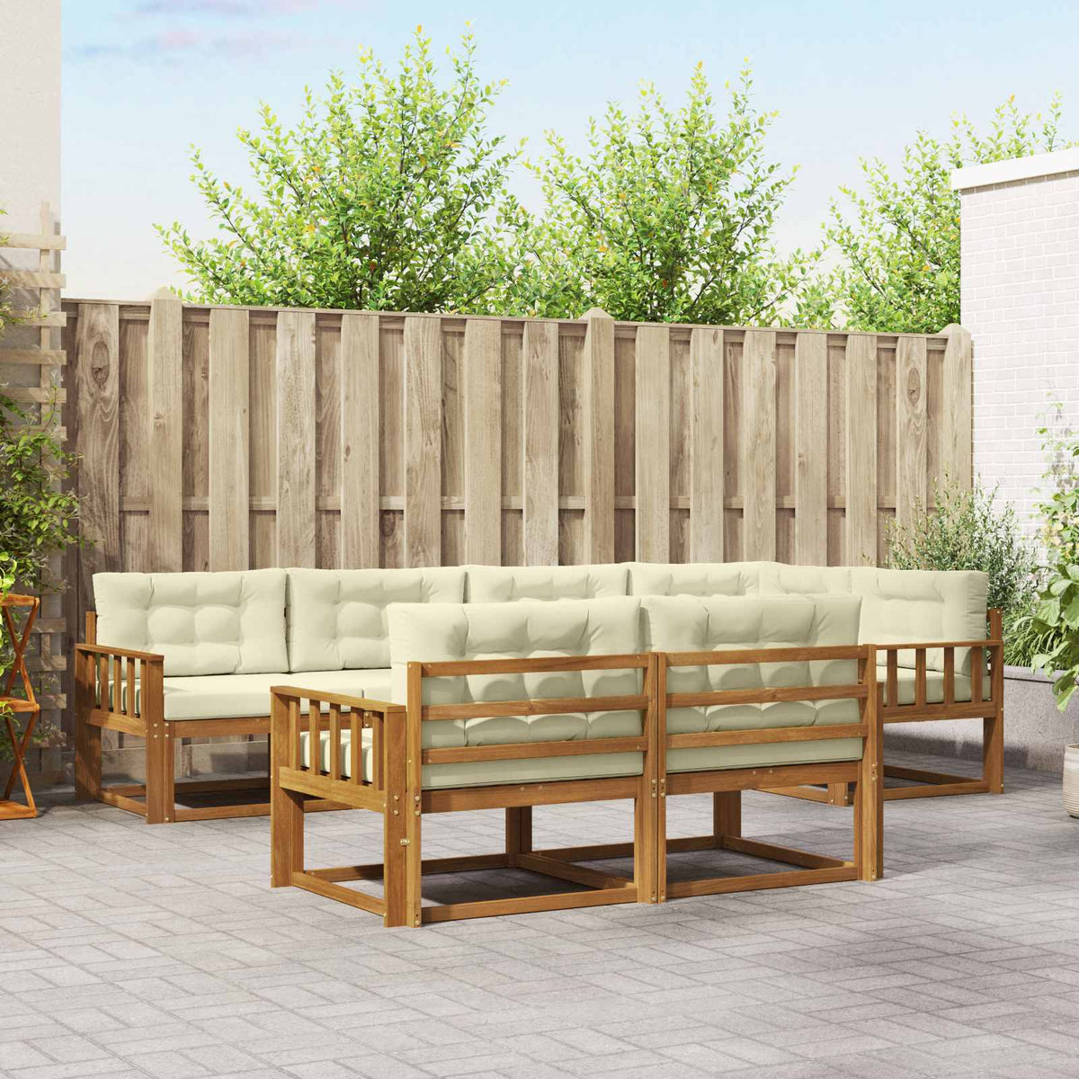 Buiten bankenset met kussen 7 pcs Natuurlijk en Crème is nu te koop bij PeponiXL, paradijselijk wonen!