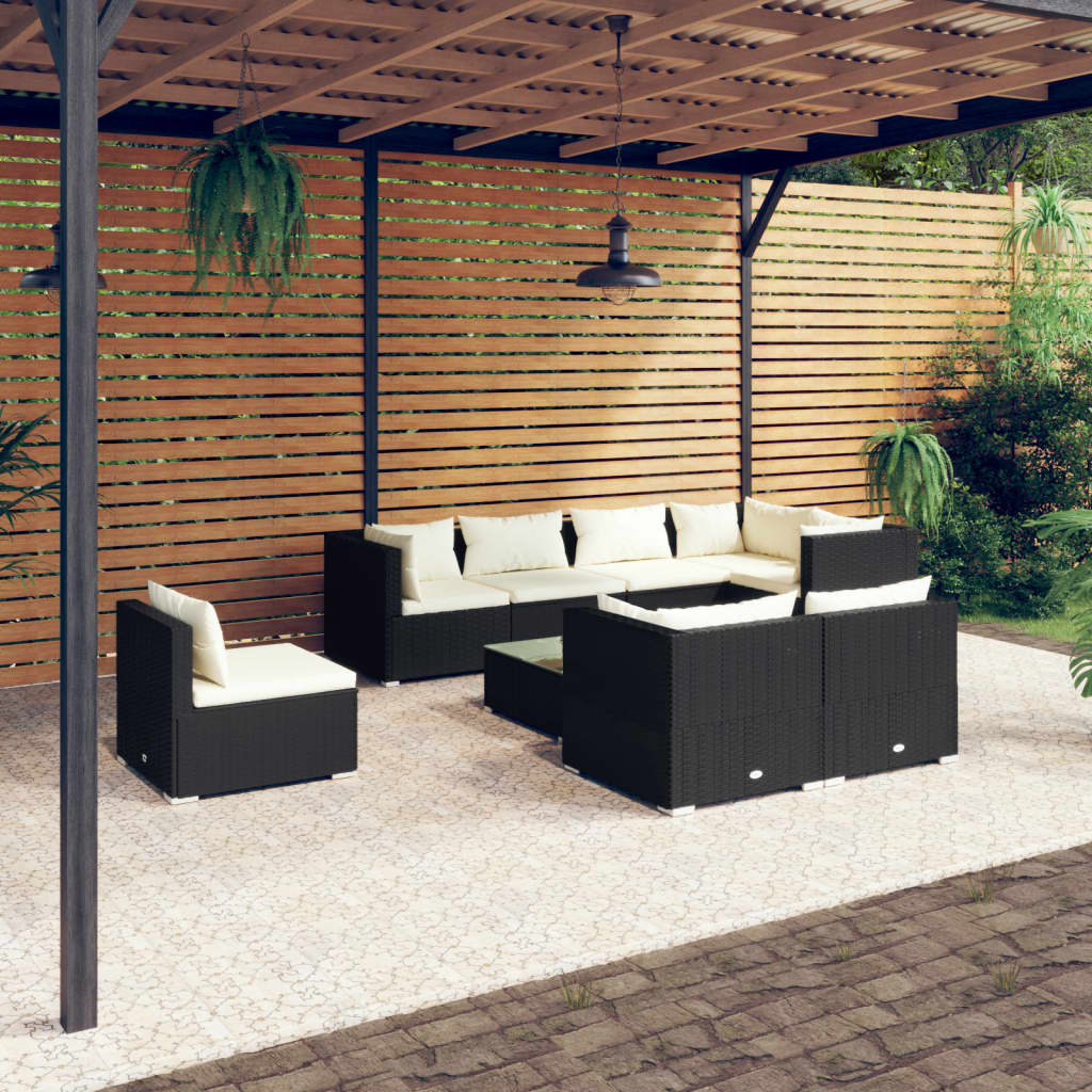9-delige Loungeset met kussens poly rattan zwart is nu te koop bij PeponiXL, paradijselijk wonen!