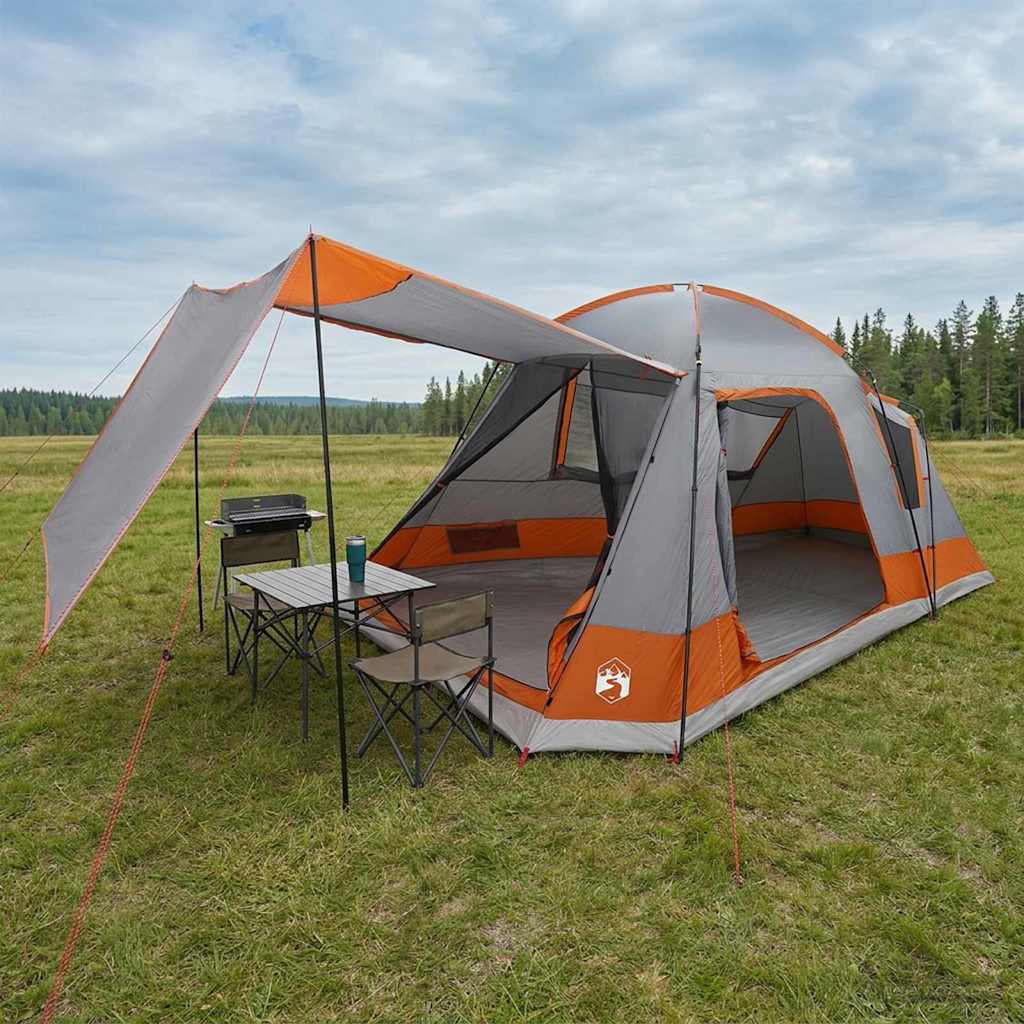 Huisje Tent Grijs en Oranje 8-persoons Polyester en staal is nu te koop bij PeponiXL, paradijselijk wonen!