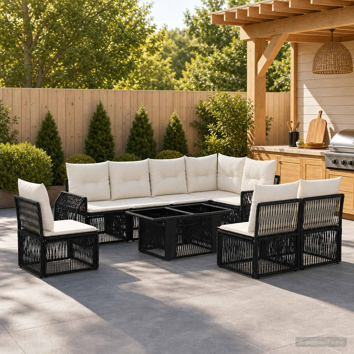 Tuinbankenset 9 st Zwart en Cream Wit poly rattan is nu te koop bij PeponiXL, paradijselijk wonen!