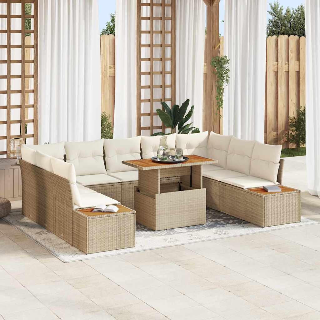 Tuinbankenset 10 st Beige poly rattan is nu te koop bij PeponiXL, paradijselijk wonen!