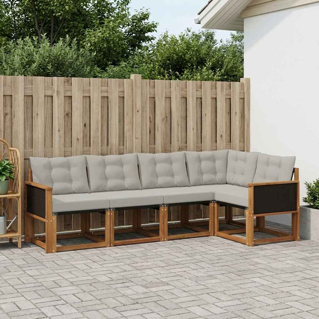 Buiten bankenset met kussen 5 pcs Naturel en lichtgrijs is nu te koop bij PeponiXL, paradijselijk wonen!