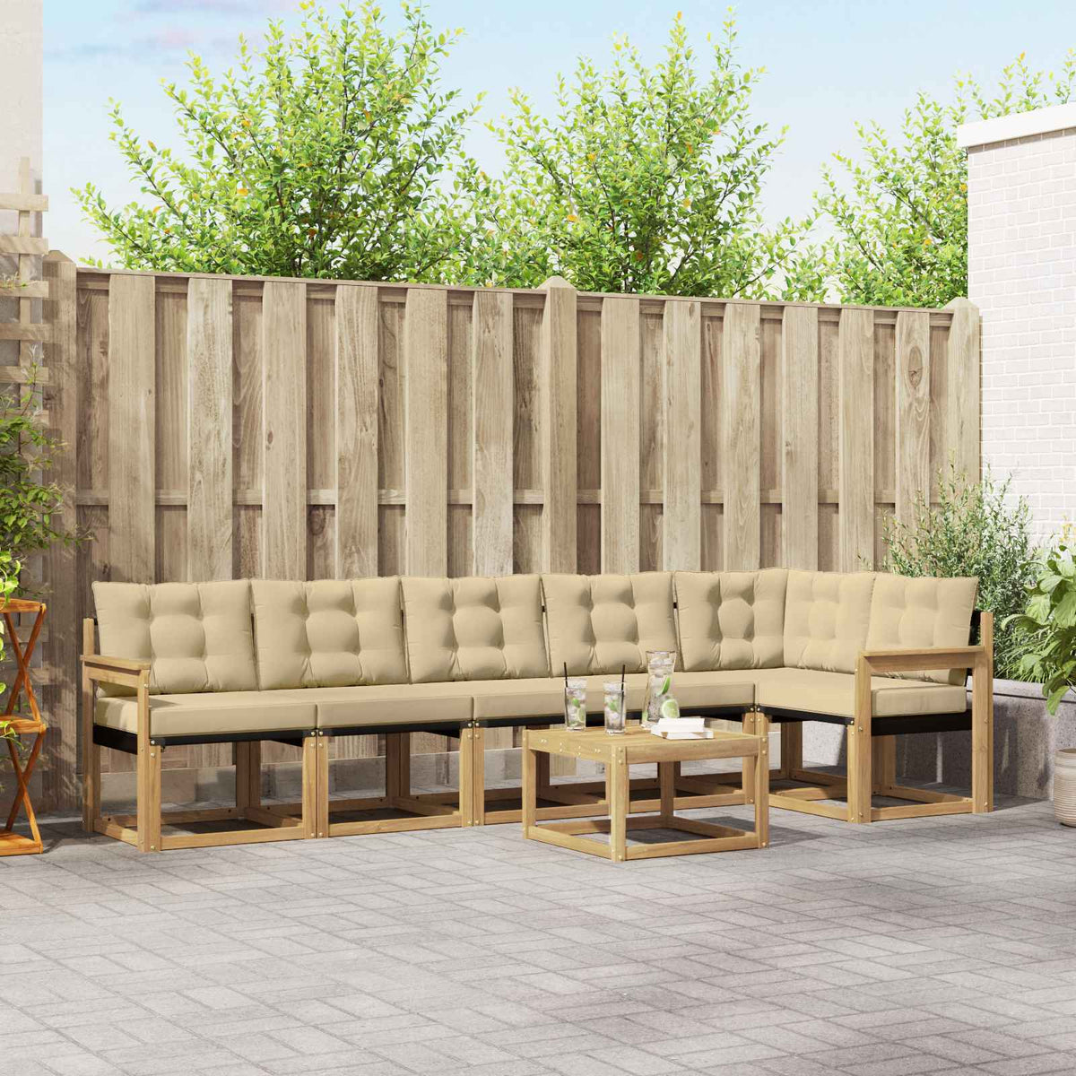 Buiten bankenset met kussen 7 pcs Wit en Beige is nu te koop bij PeponiXL, paradijselijk wonen!