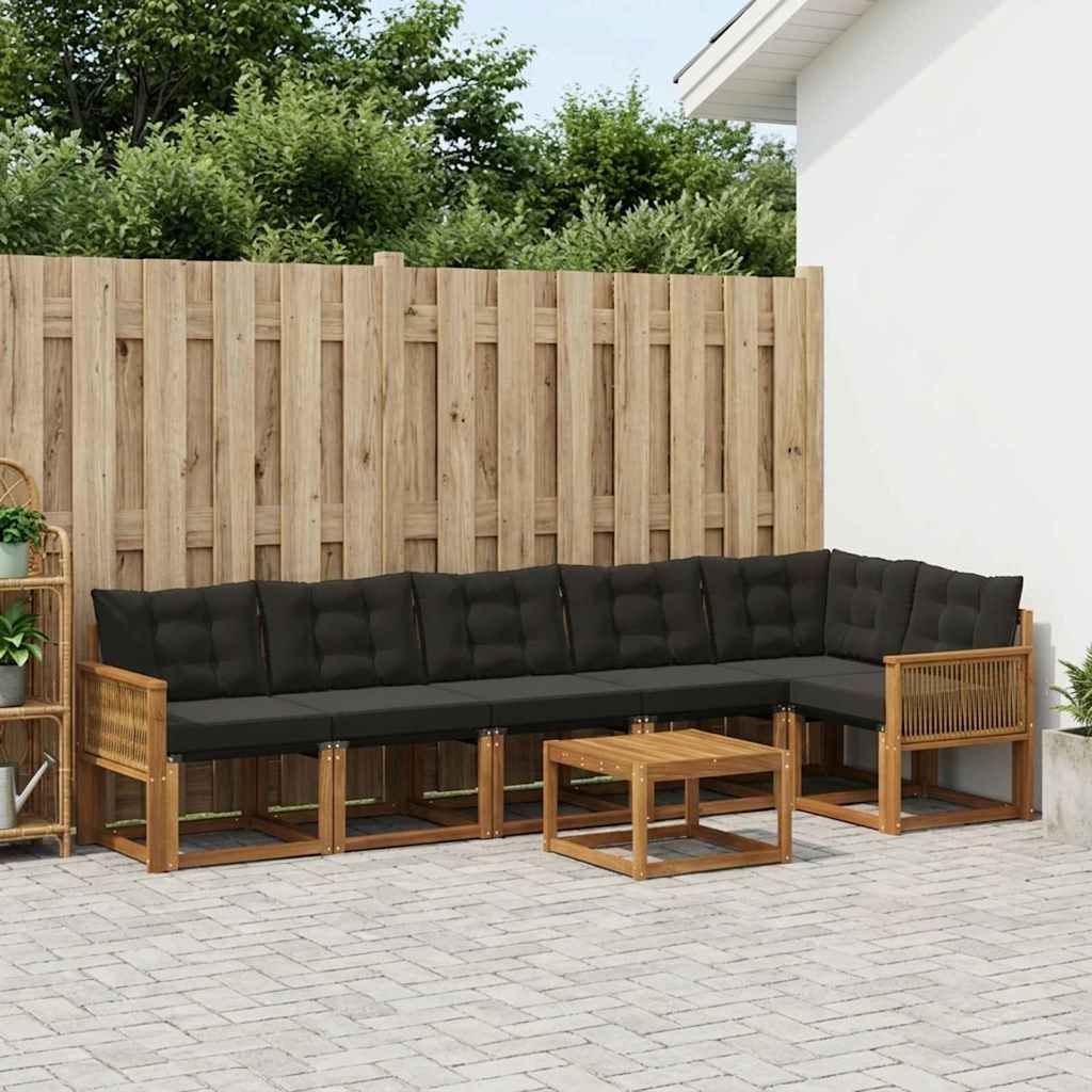 Buiten bankenset met kussen 7 pcs Naturel en Zwart is nu te koop bij PeponiXL, paradijselijk wonen!