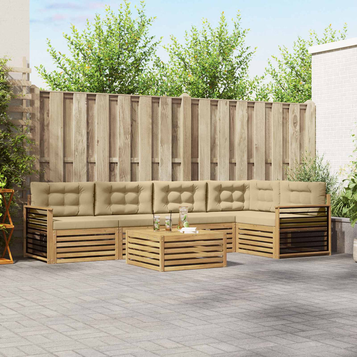 Buiten bankenset met kussen 6 pcs Wit en Beige Polyester is nu te koop bij PeponiXL, paradijselijk wonen!