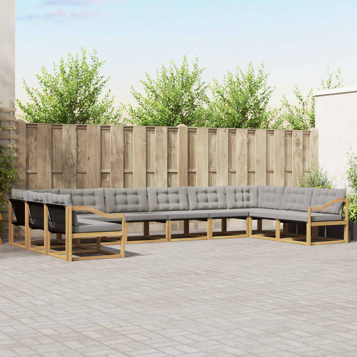 Buiten bankenset met kussen 10 pcs Wit en Lichtgrijs is nu te koop bij PeponiXL, paradijselijk wonen!