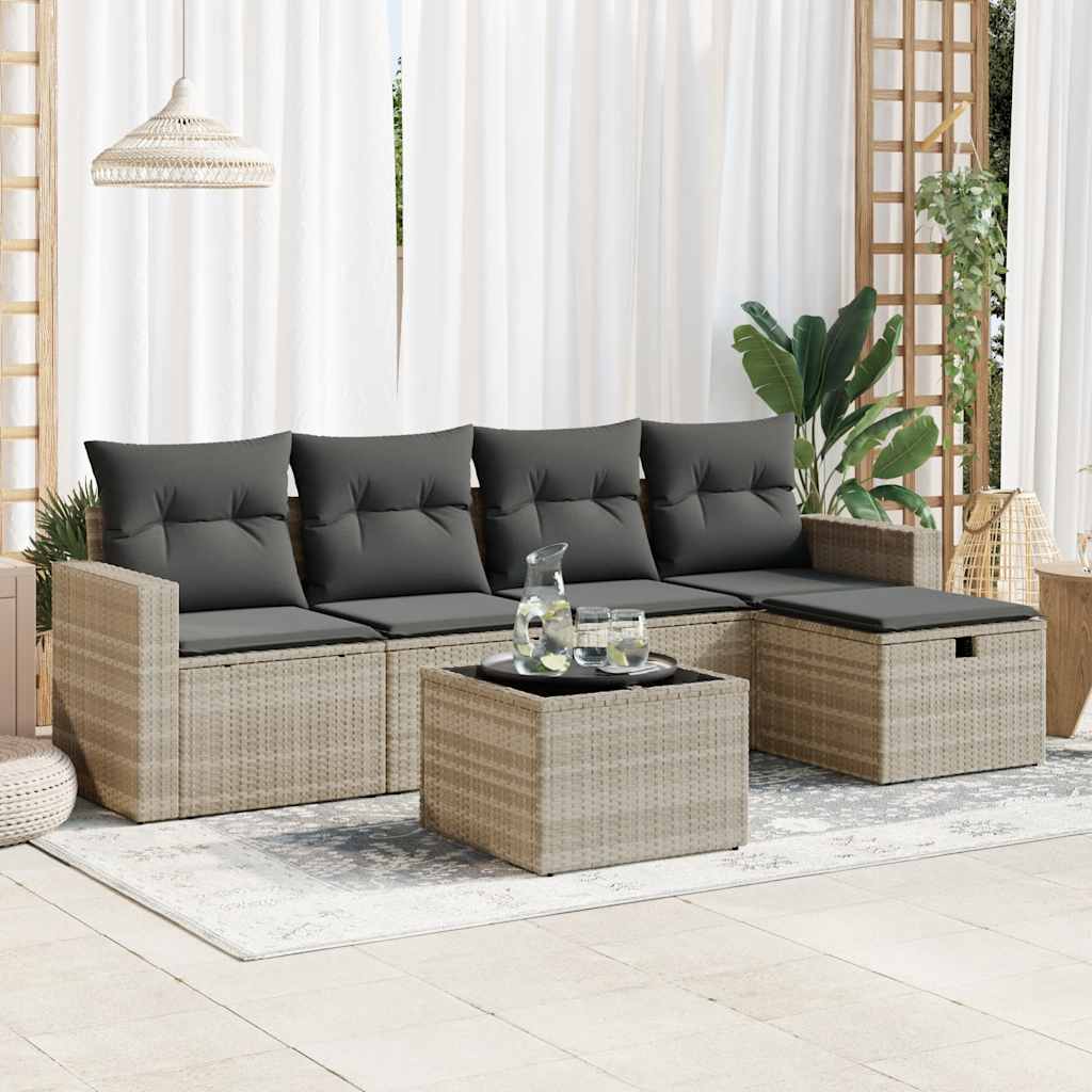 6-delige Loungeset met kussens poly rattan lichtgrijs is nu te koop bij PeponiXL, paradijselijk wonen!