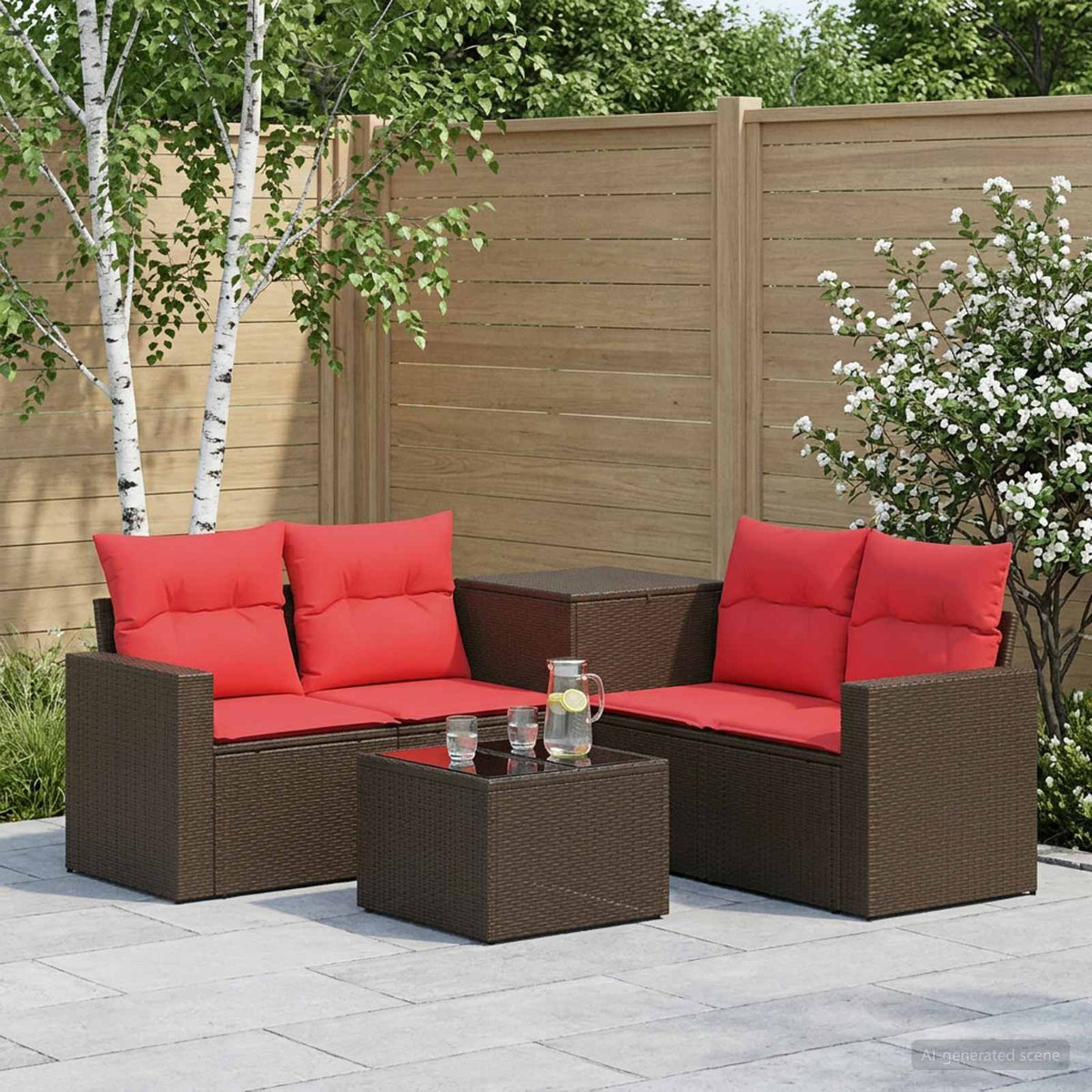 Bankstel 6 st Bruin en Rood Poly Rattan en Staal is nu te koop bij PeponiXL, paradijselijk wonen!