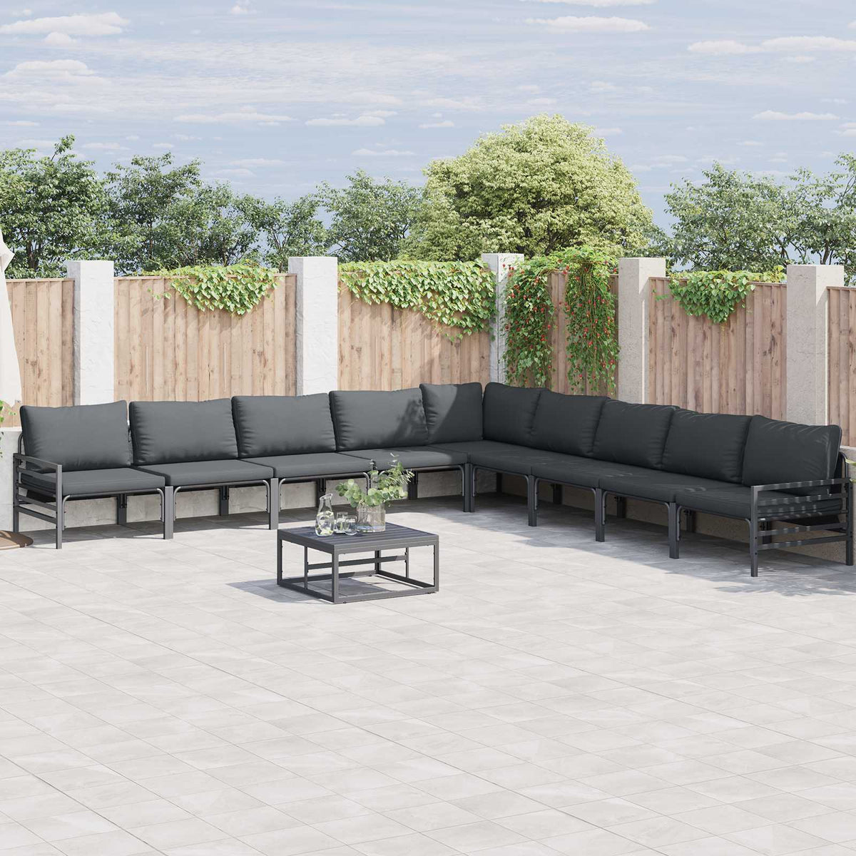 Tuinbankenset met kussen 9 pcs Zwart Staal is nu te koop bij PeponiXL, paradijselijk wonen!