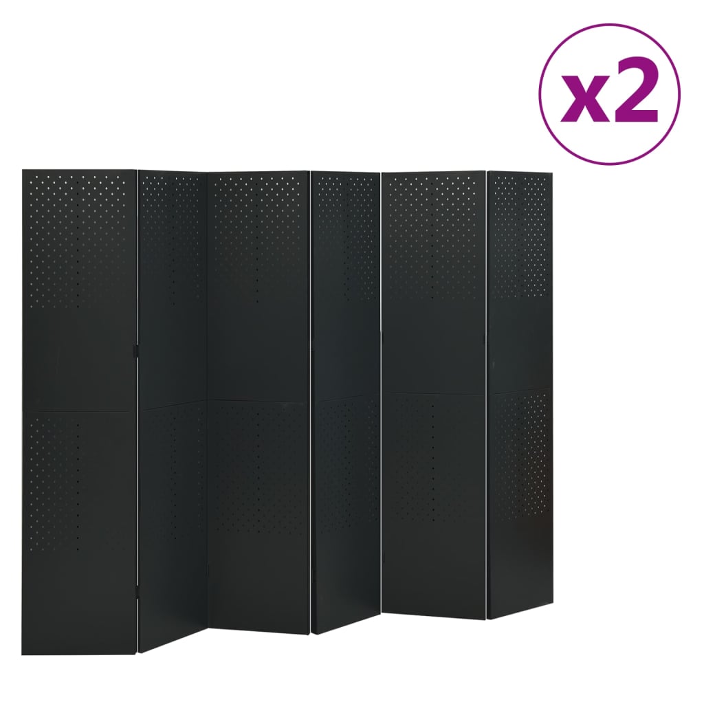 Kamerschermen 2 st met 6 panelen 240x180 cm staal zwart is nu te koop bij PeponiXL, paradijselijk wonen!