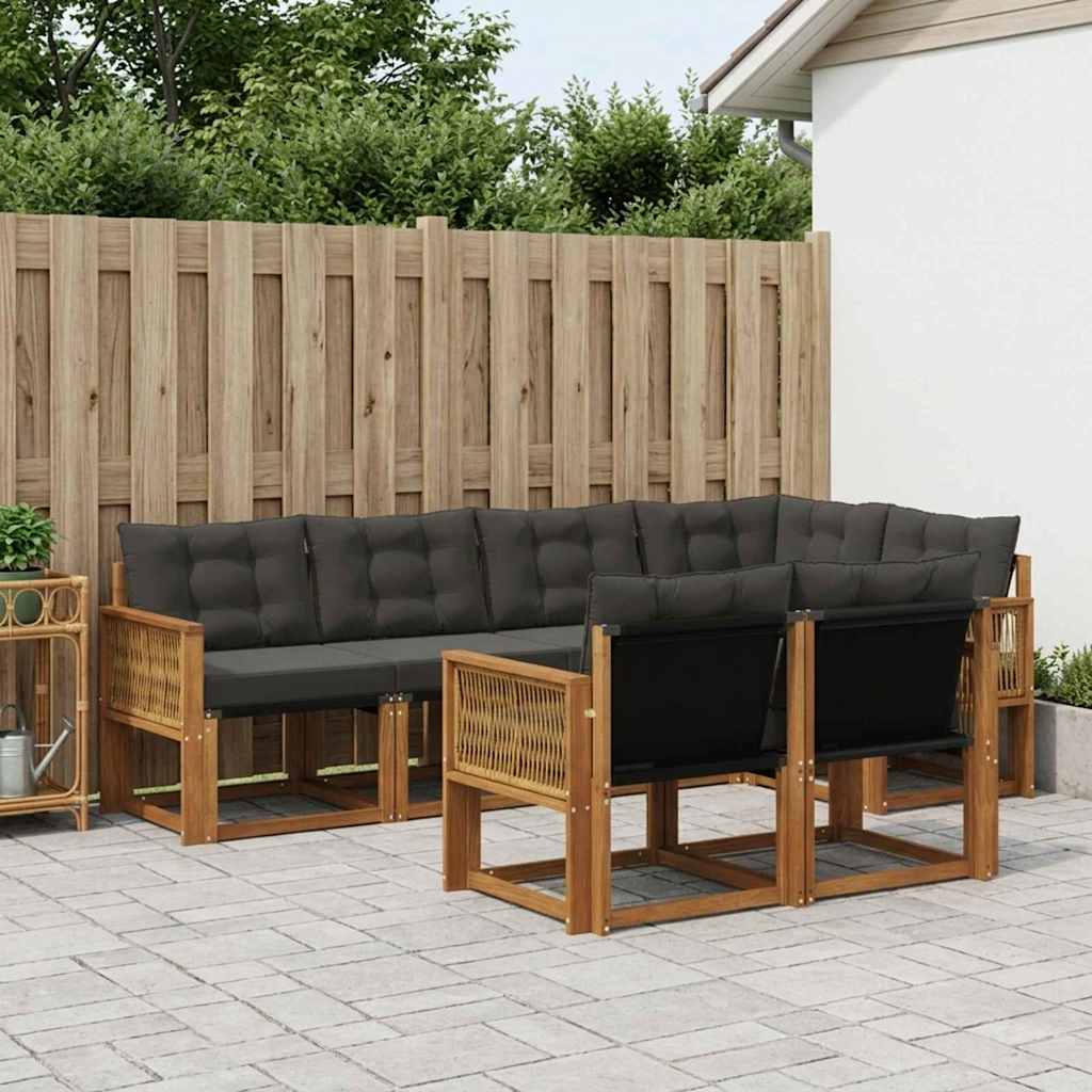 Buiten bankenset met kussen 7 pcs Naturel en Zwart is nu te koop bij PeponiXL, paradijselijk wonen!