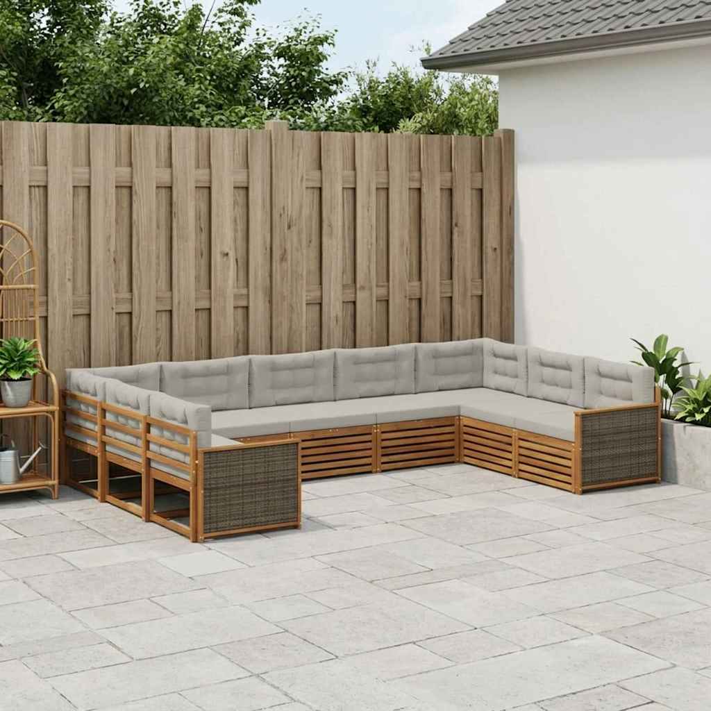 Buiten bankenset 9 pcs Naturel en lichtgrijs Massief Acaciahout is nu te koop bij PeponiXL, paradijselijk wonen!