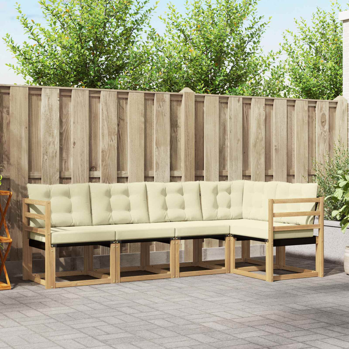 Buiten bankenset met kussen 5 pcs Wit en crèmekleurig is nu te koop bij PeponiXL, paradijselijk wonen!
