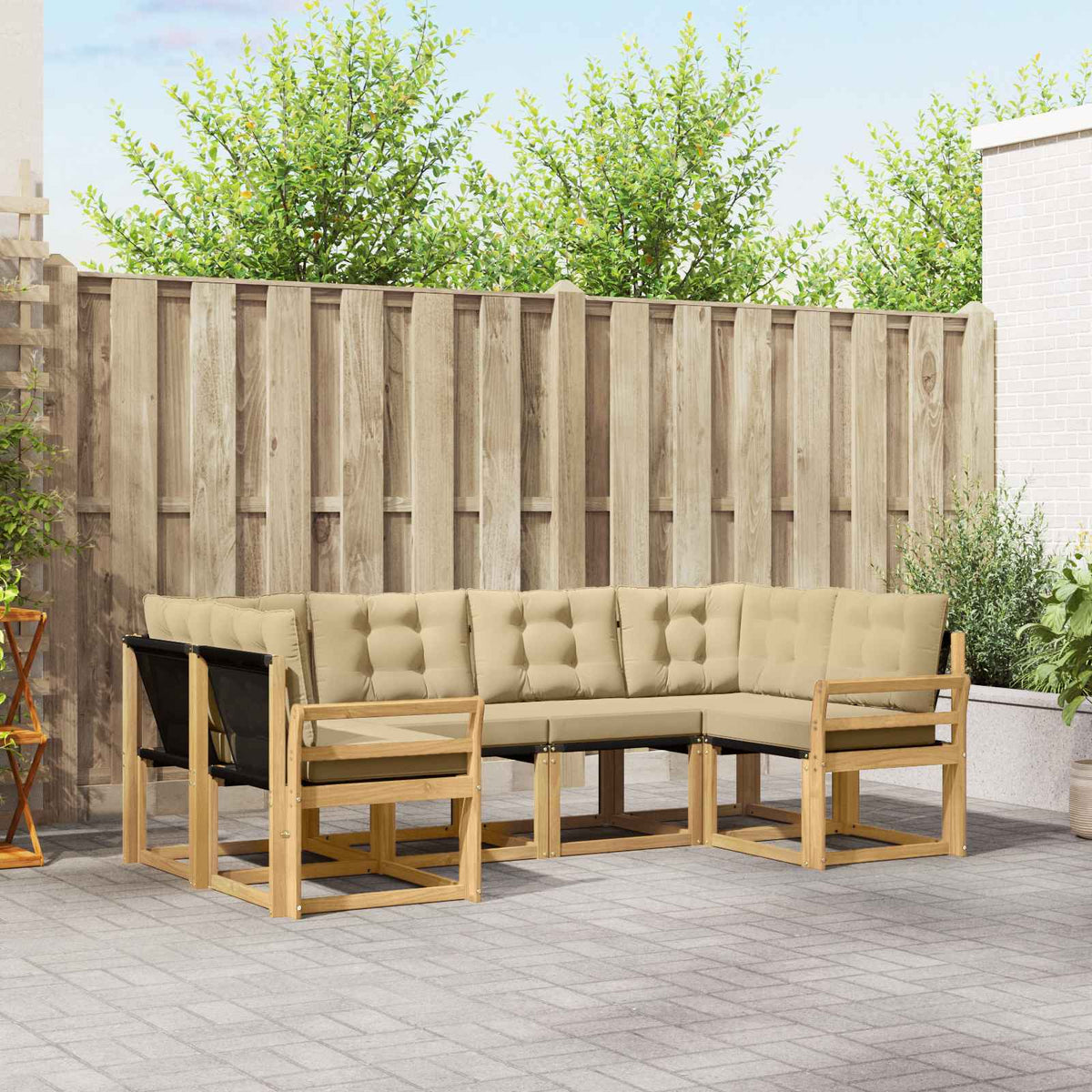 Buiten bankenset met kussen 6 pcs Wit en Beige is nu te koop bij PeponiXL, paradijselijk wonen!