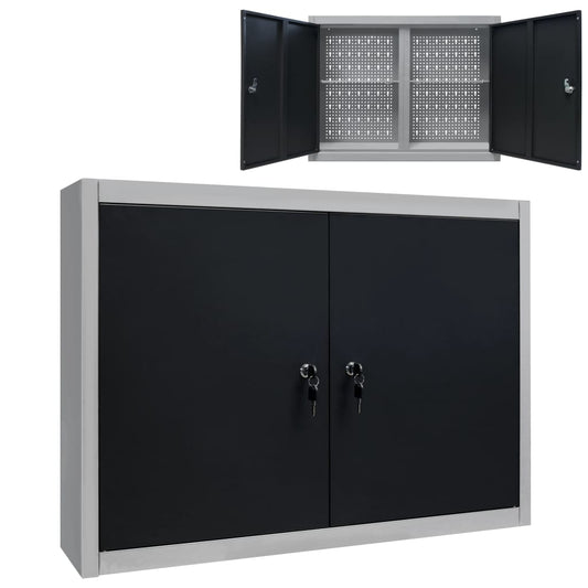 Gereedschapskast voor aan de wand metaal grijs en zwart is nu te koop bij PeponiXL, paradijselijk wonen!