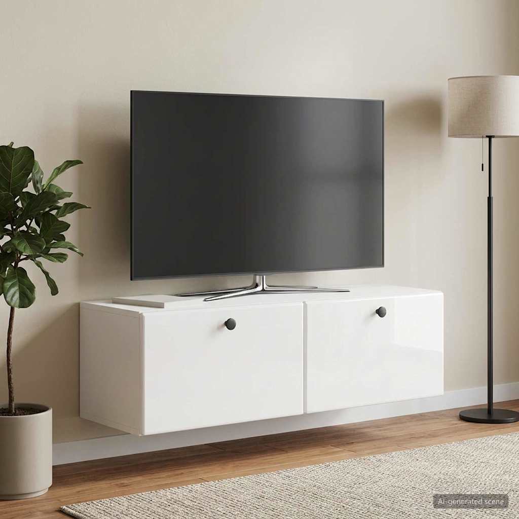 Wandbeugel TV-kast Hoogglans Wit 98 x 31 x 30 cm Bewerkt hout is nu te koop bij PeponiXL, paradijselijk wonen!