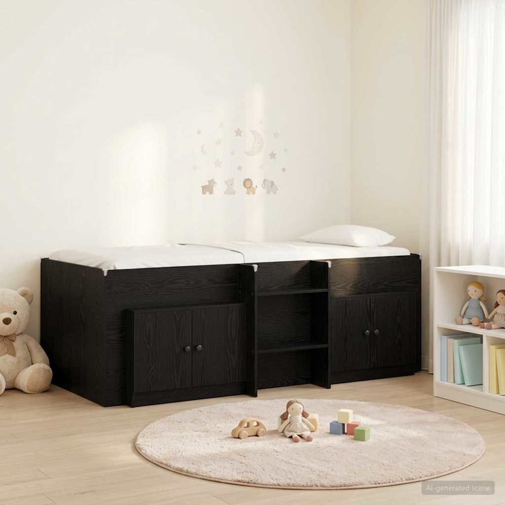 Loft Bed Frame met Kast met opslag 3 pcs Zwart Bewerkt hout is nu te koop bij PeponiXL, paradijselijk wonen!