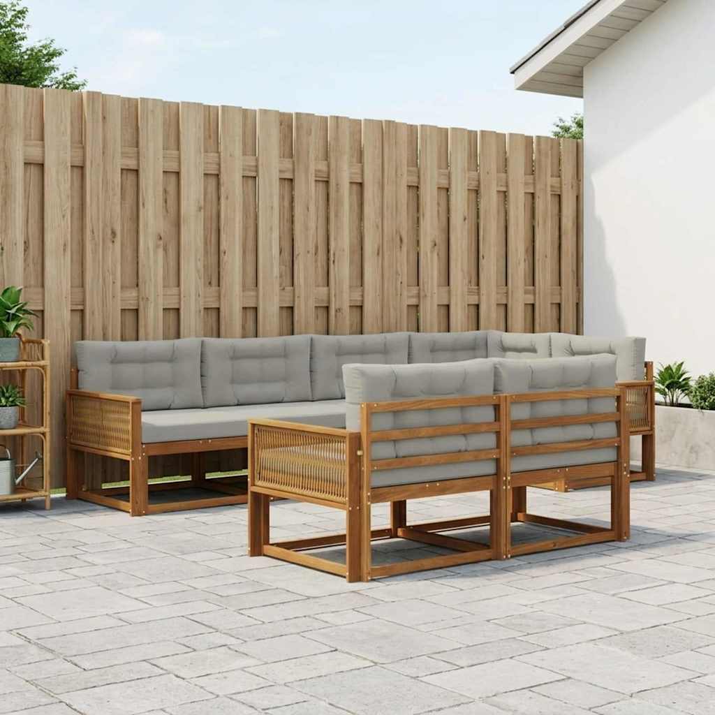 Buiten bankenset met kussen 7 pcs Natuurlijk en Lichtgrijs is nu te koop bij PeponiXL, paradijselijk wonen!